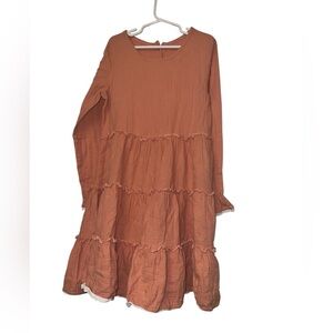 Serendipity by shrimp & grits girls orange gauzy tiered dress sz 9-10 XL